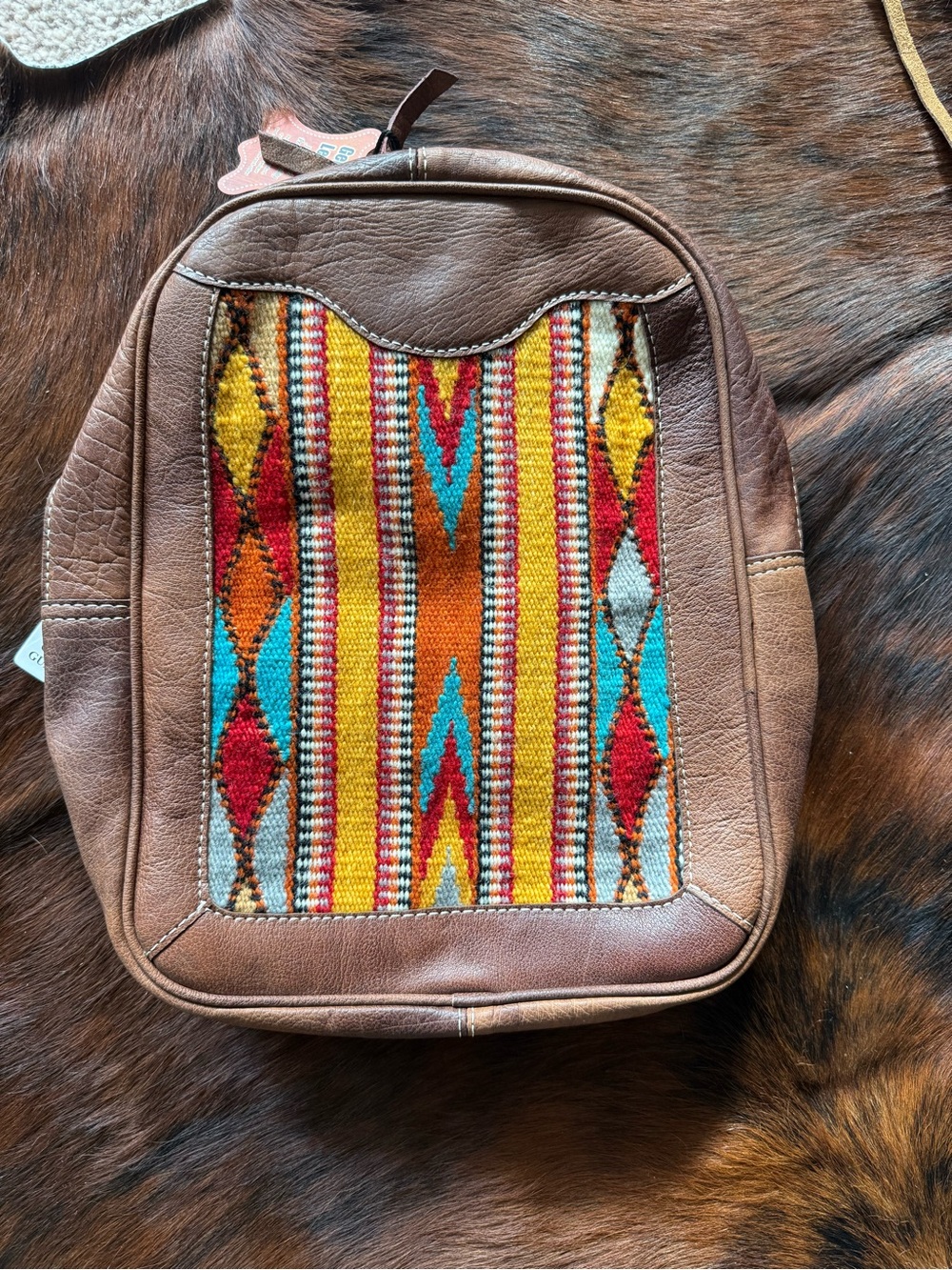 American Darling Brown Leather Backpack with Multicolor Southwestern Panel